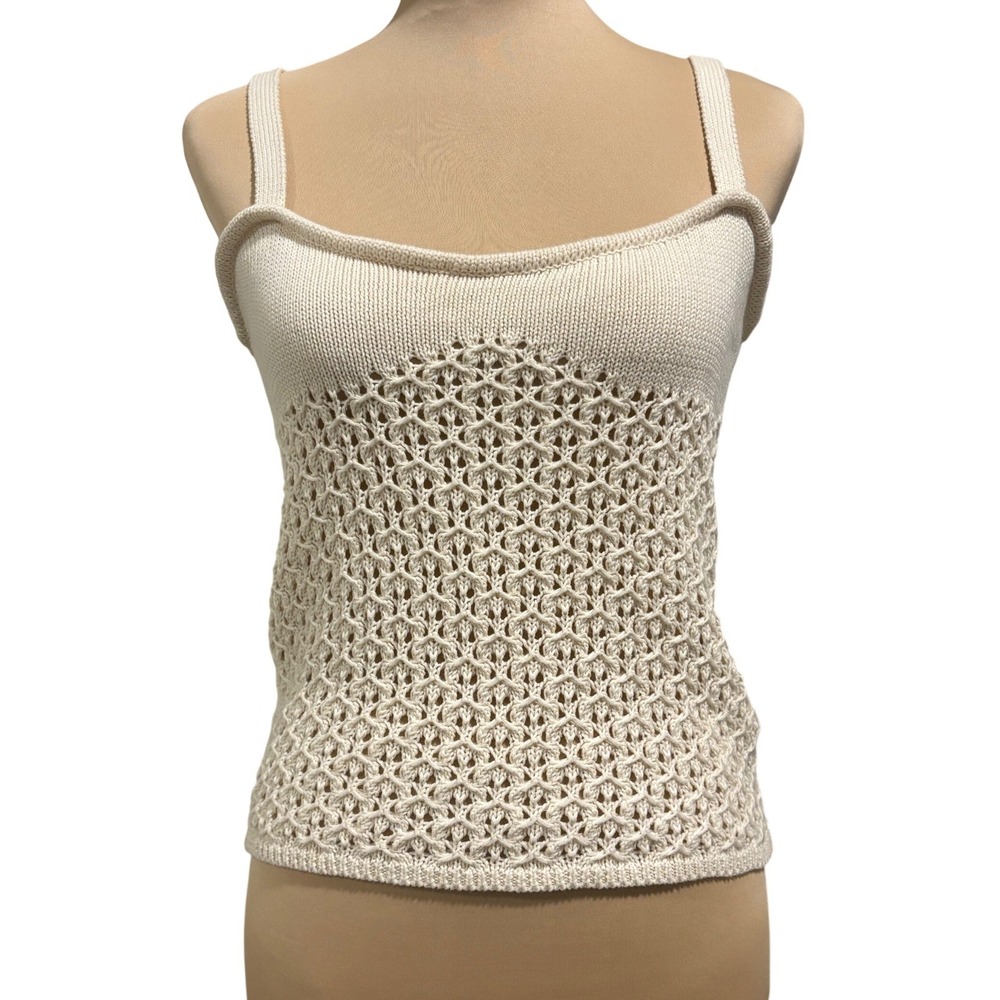 Elodie Crochet Tank Top Womens L Cream Knit Square Neck Cotton Sleeveless Boho